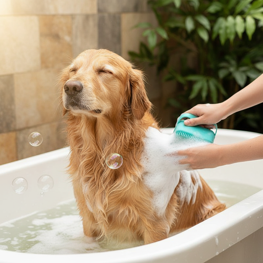 Sylikonowa gąbka z dozownikiem na szampon