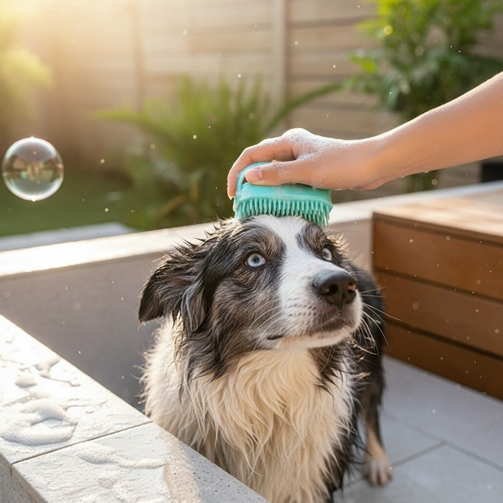 Sylikonowa gąbka z dozownikiem na szampon